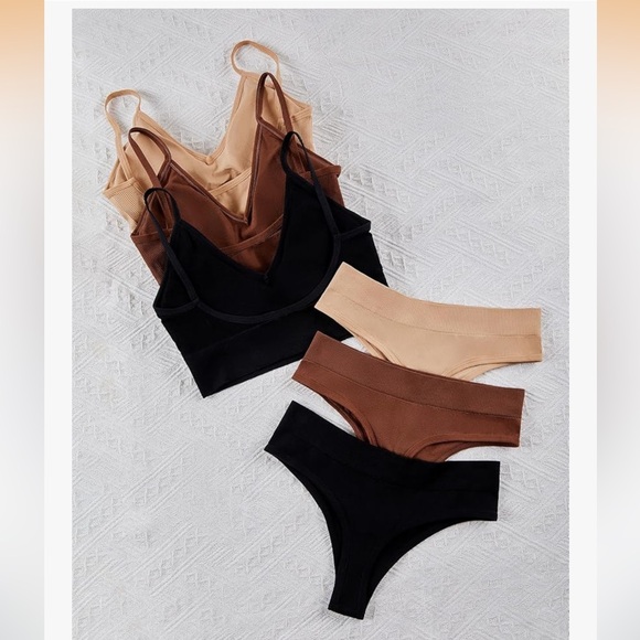 NEW Scacto Women's 3 Pack Wireless Ribbed Knit Bra and Panty Set - Picture 2 of 8